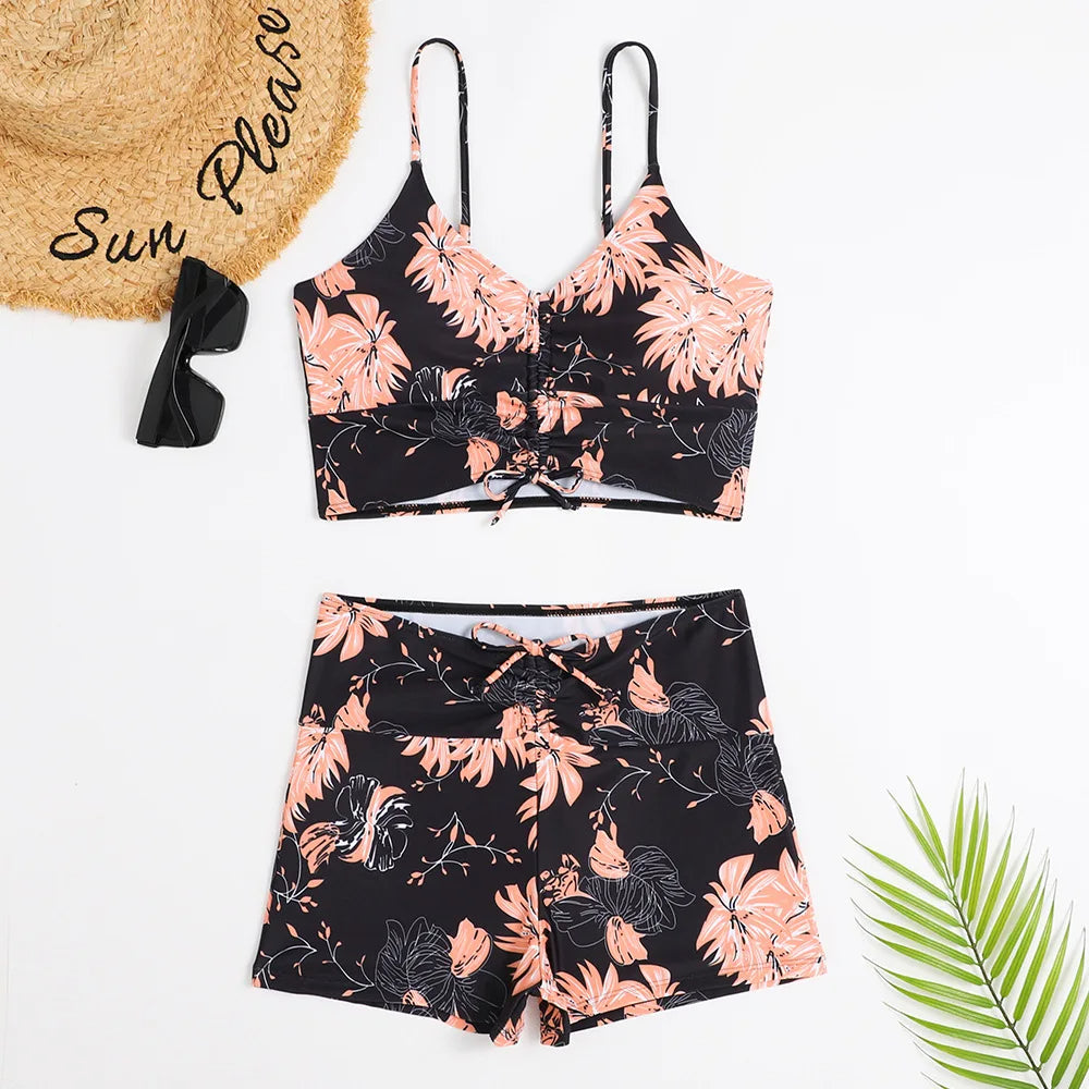 Floral Print High-Waisted Bikini with Summer Flair