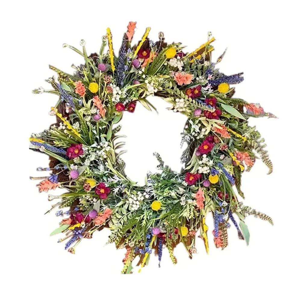 Handcrafted Lifelike Door Wreath with Seasonal Floral Arrangement
