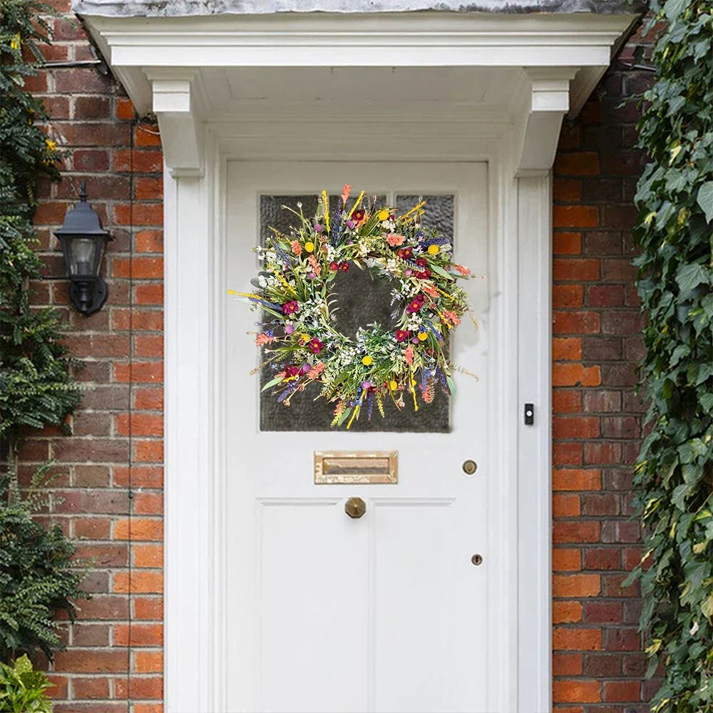 Handcrafted Lifelike Door Wreath with Seasonal Floral Arrangement