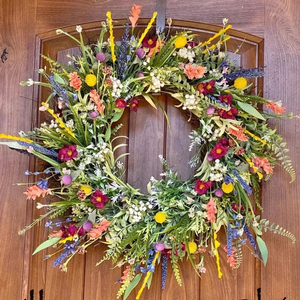 Handcrafted Lifelike Door Wreath with Seasonal Floral Arrangement