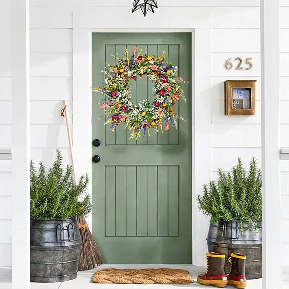 Handcrafted Lifelike Door Wreath with Seasonal Floral Arrangement