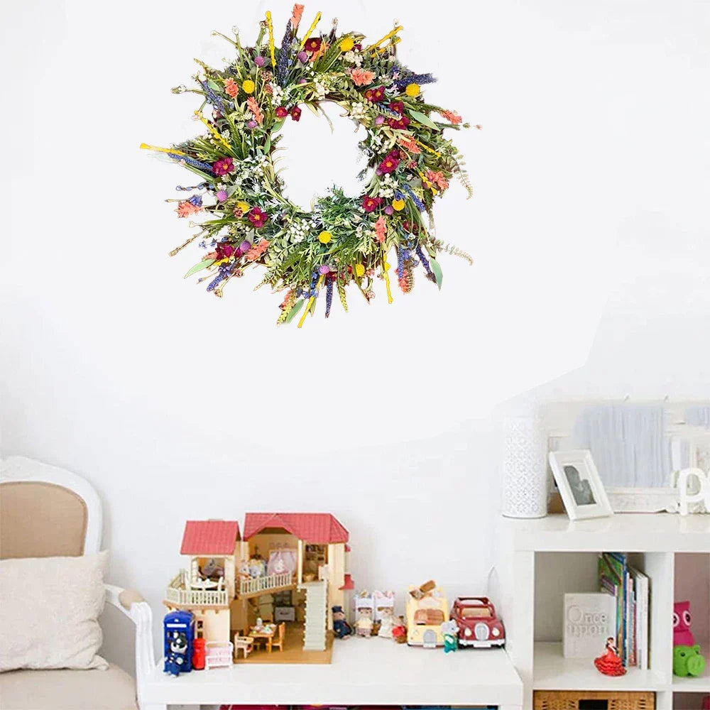 Handcrafted Lifelike Door Wreath with Seasonal Floral Arrangement