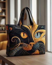 Handcrafted Tote Bag with Mystical Cat Design