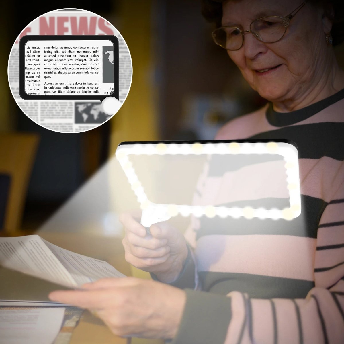 Handheld 5x Magnifying Glass with Light - Ergonomic Design for Reading and Inspection