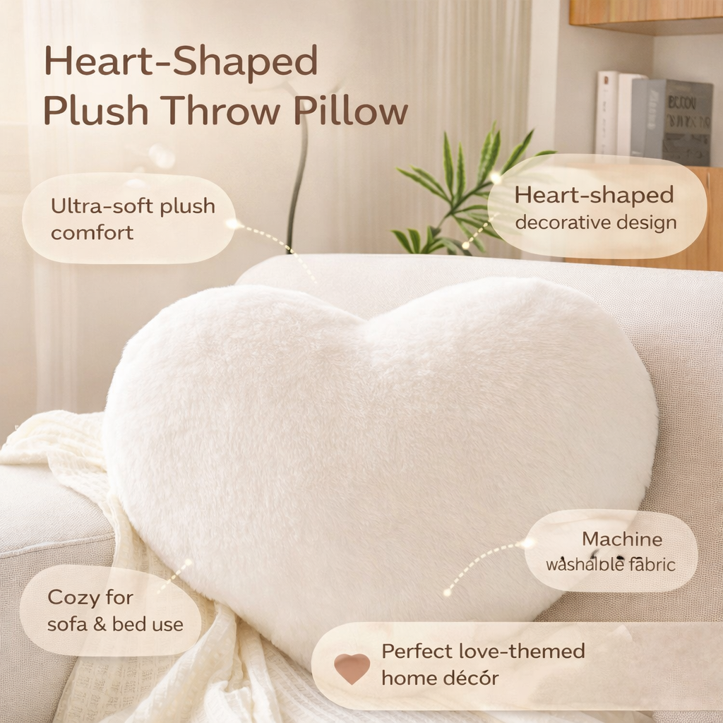 Heart-Shaped Plush Decorative Sofa Throw Pillow