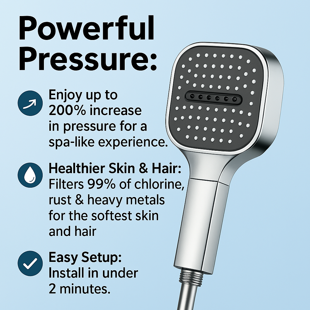 High-Pressure Shower Head with Turbo-Boost Technology & Advanced Filtration for Healthier Skin and Hair