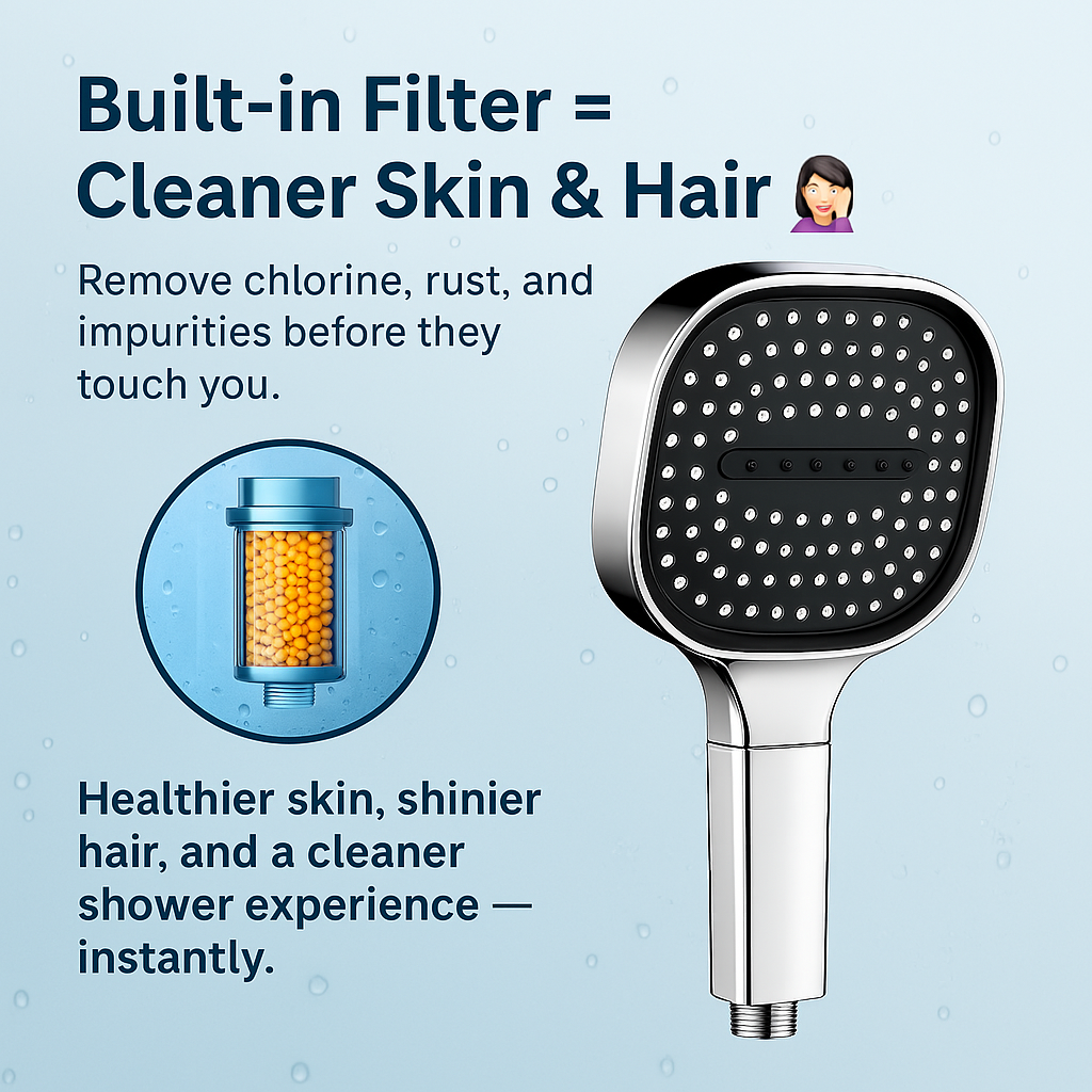High-Pressure Shower Head with Turbo-Boost Technology & Advanced Filtration for Healthier Skin and Hair