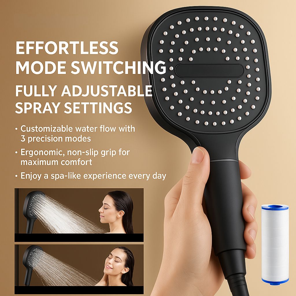 High-Pressure Shower Head with Turbo-Boost Technology & Advanced Filtration for Healthier Skin and Hair