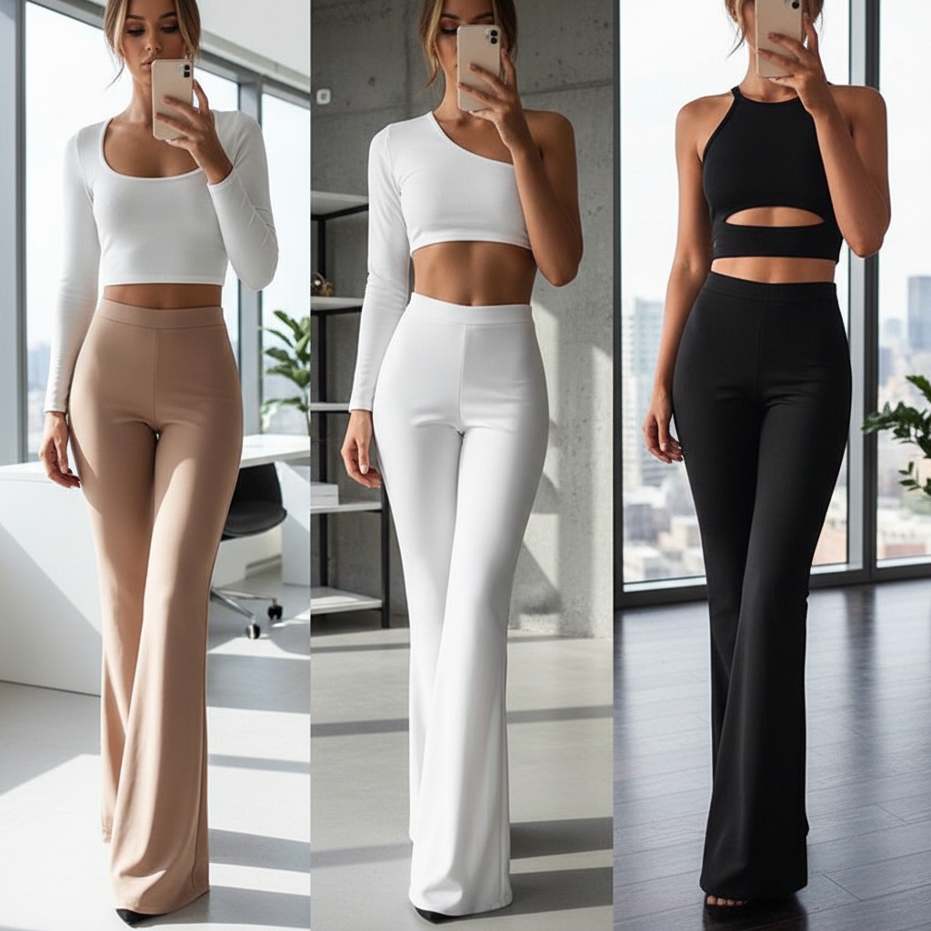 High-Waisted Flared Trousers