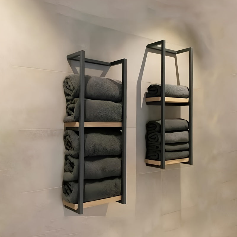 Industrial Towel Rack with Shelves – Elegant and Functional Wall Unit
