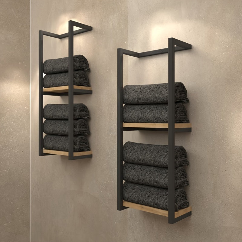 Industrial Towel Rack with Shelves – Elegant and Functional Wall Unit