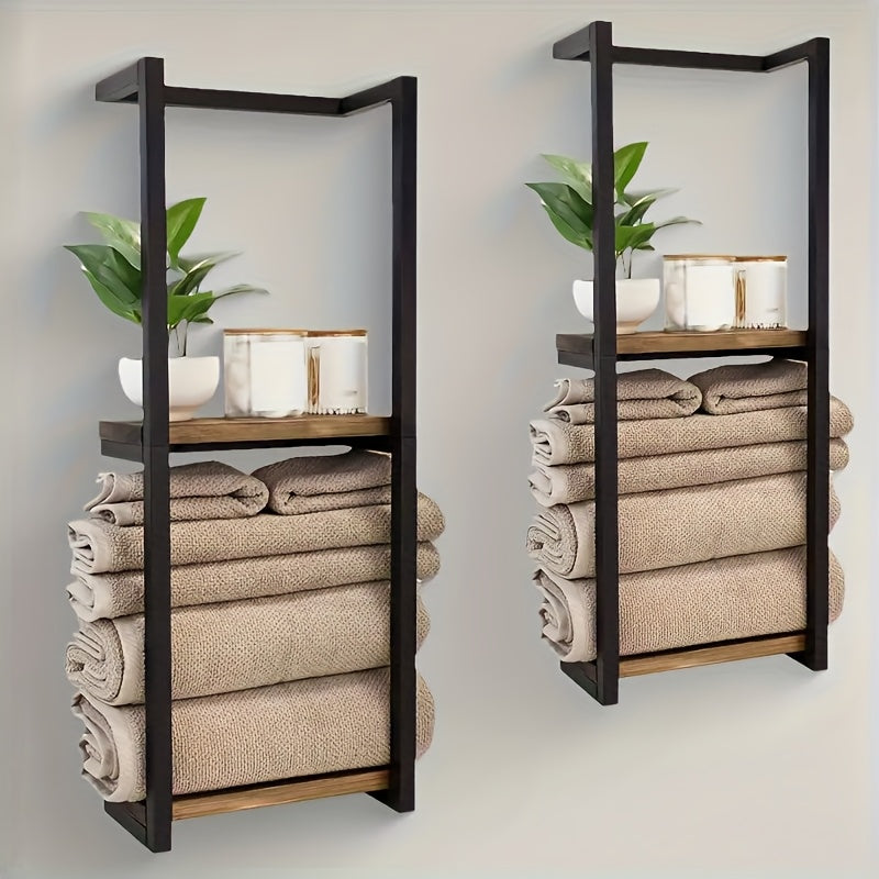 Industrial Towel Rack with Shelves – Elegant and Functional Wall Unit