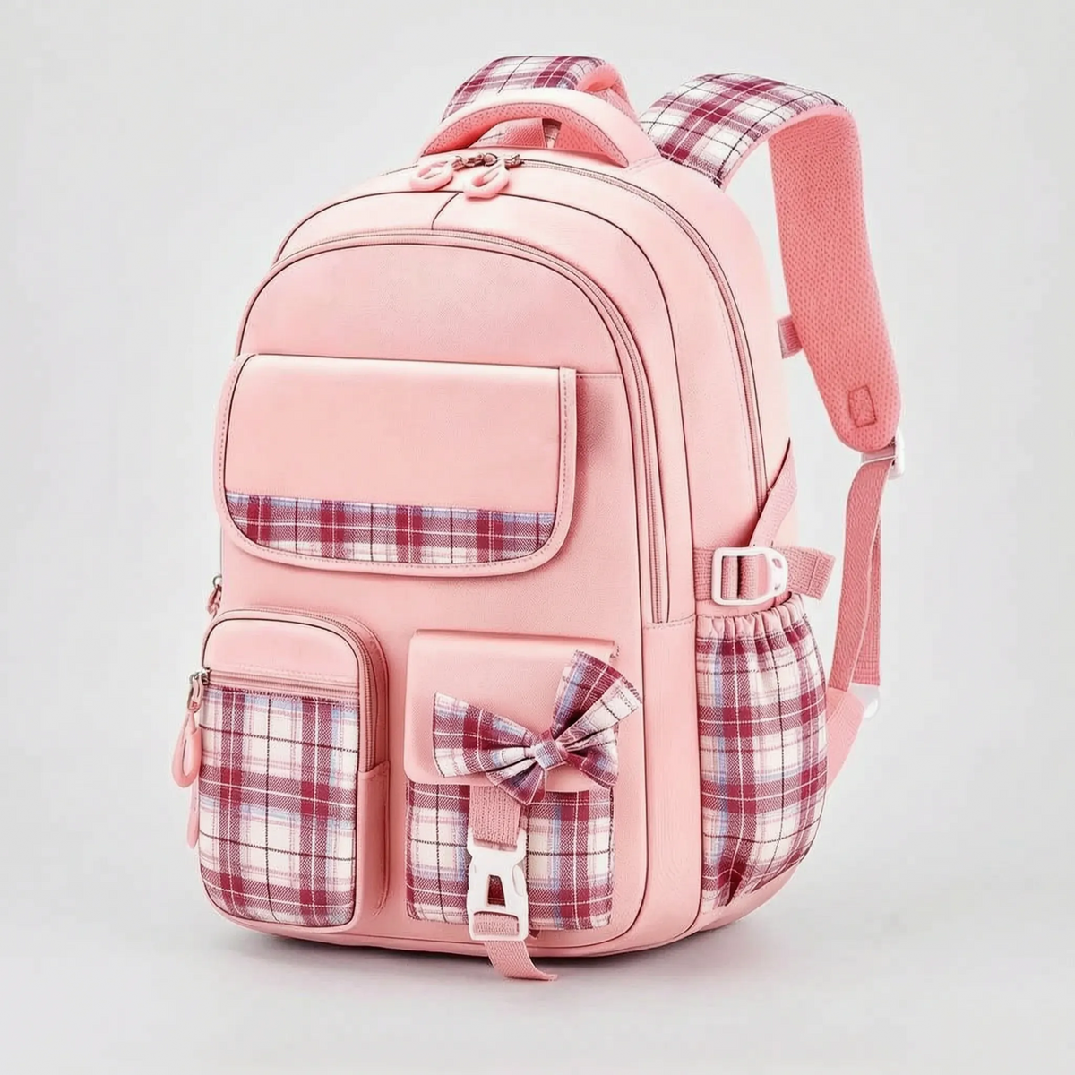 Kids' School Backpack with Plaid Details