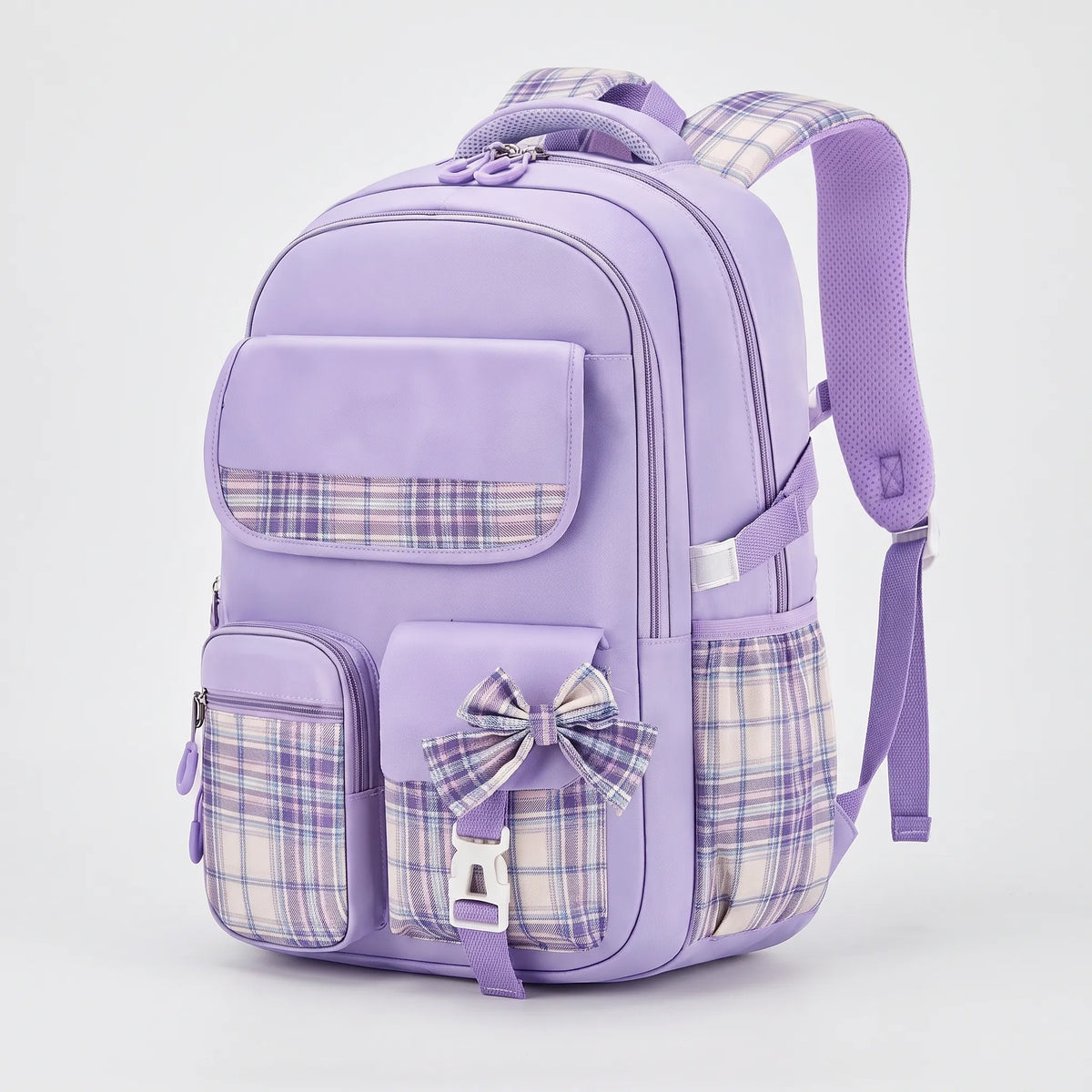 Kids' School Backpack with Plaid Details