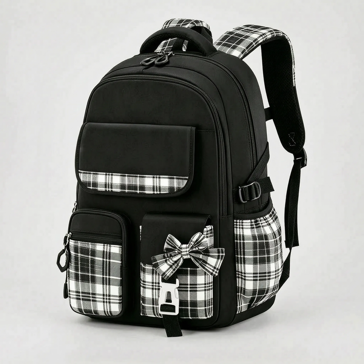 Kids' School Backpack with Plaid Details