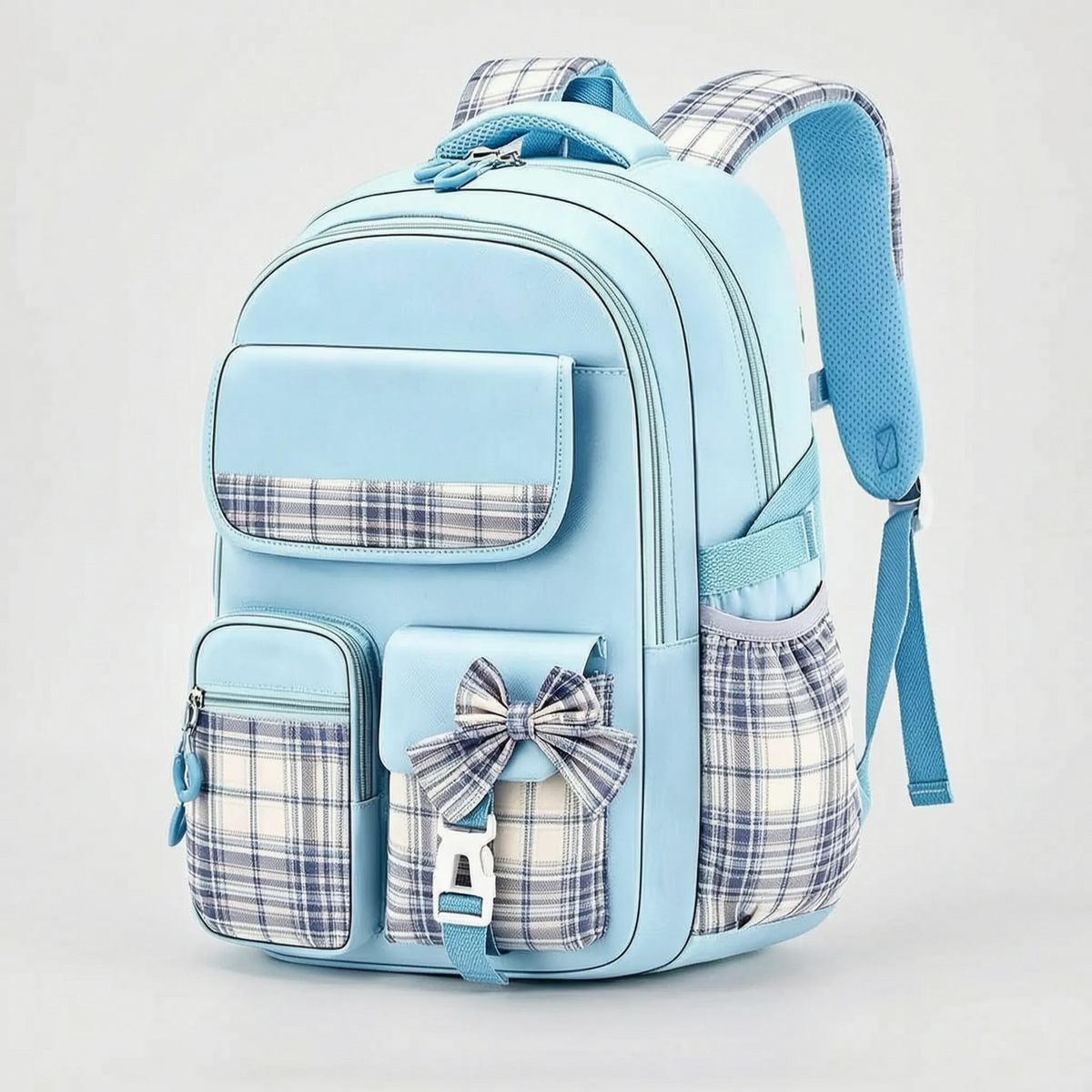 Kids' School Backpack with Plaid Details