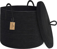 Large Black Cotton Rope Storage Basket with Lid