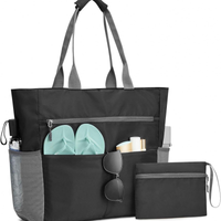 Large Waterproof Beach Bag with Zipper – Spacious, Foldable Beach Tote with 13 Pockets for Summer Outings