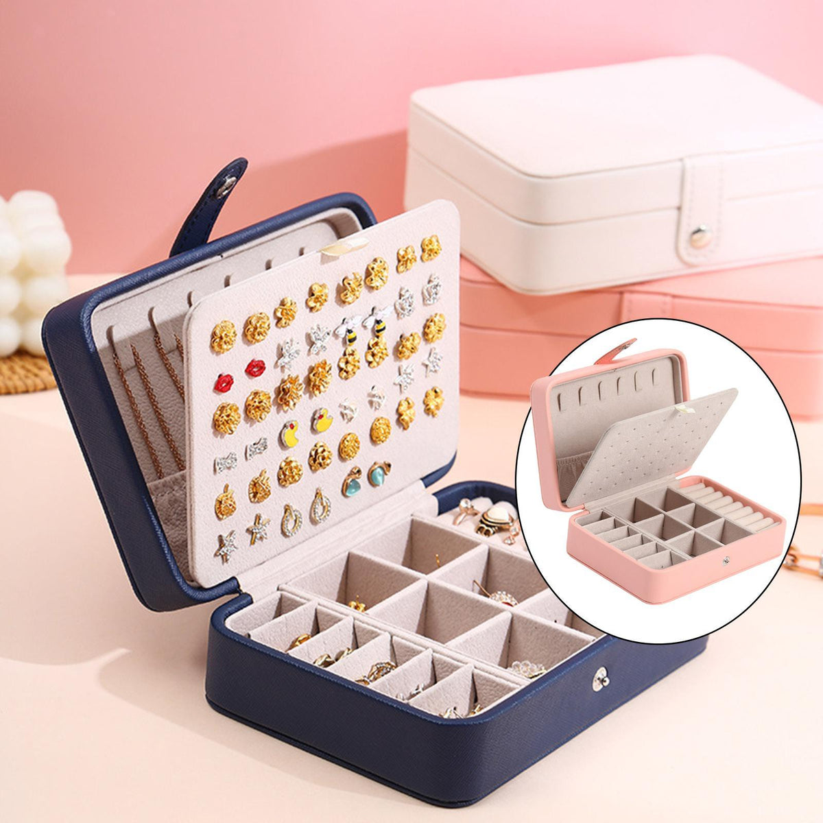 Leather Jewelry Box with Flap Lid - Luxury Storage