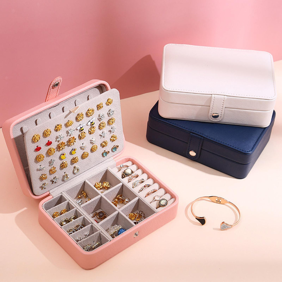 Leather Jewelry Box with Flap Lid - Luxury Storage