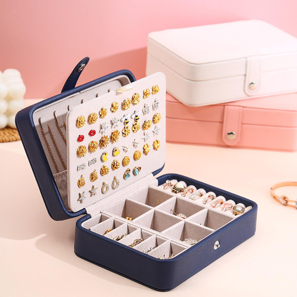 Leather Jewelry Box with Flap Lid - Luxury Storage