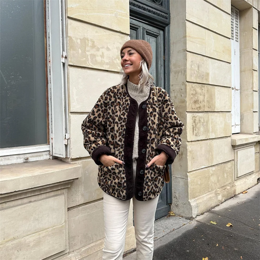 Leopard Print Round Neck Jacket