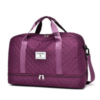 Lightweight Diamond Quilted Travel Bag | Large Sports & Weekender Duffle Bag with Shoe & Wet Compartments | Foldable Carry-On Bag