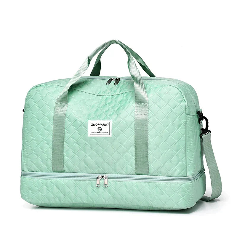 Lightweight Diamond Quilted Travel Bag | Large Sports & Weekender Duffle Bag with Shoe & Wet Compartments | Foldable Carry-On Bag