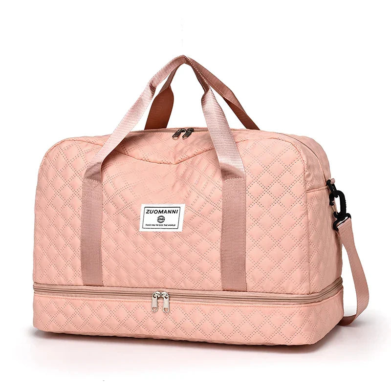 Lightweight Diamond Quilted Travel Bag | Large Sports & Weekender Duffle Bag with Shoe & Wet Compartments | Foldable Carry-On Bag