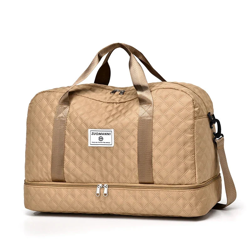 Lightweight Diamond Quilted Travel Bag | Large Sports & Weekender Duffle Bag with Shoe & Wet Compartments | Foldable Carry-On Bag