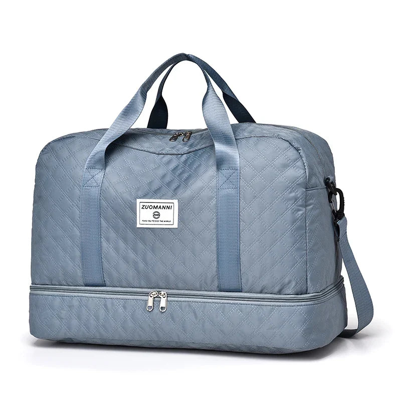 Lightweight Diamond Quilted Travel Bag | Large Sports & Weekender Duffle Bag with Shoe & Wet Compartments | Foldable Carry-On Bag