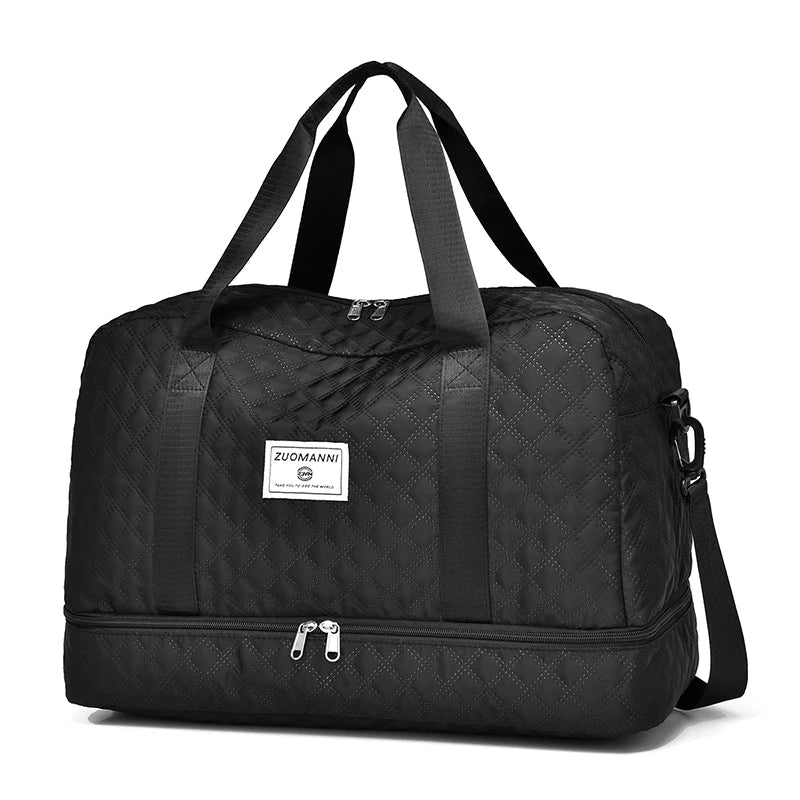 Lightweight Diamond Quilted Travel Bag | Large Sports & Weekender Duffle Bag with Shoe & Wet Compartments | Foldable Carry-On Bag