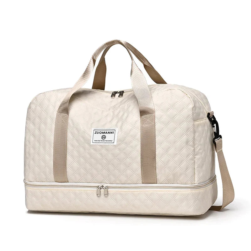 Lightweight Diamond Quilted Travel Bag | Large Sports & Weekender Duffle Bag with Shoe & Wet Compartments | Foldable Carry-On Bag