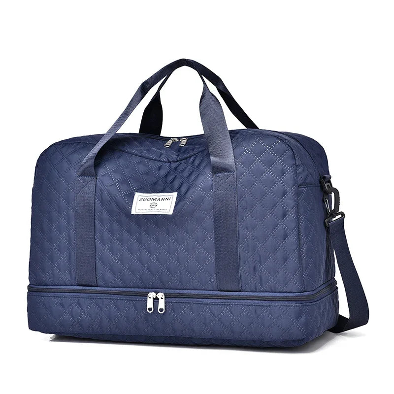 Lightweight Diamond Quilted Travel Bag | Large Sports & Weekender Duffle Bag with Shoe & Wet Compartments | Foldable Carry-On Bag