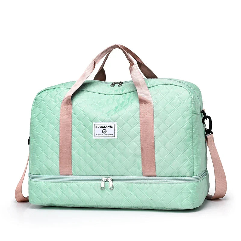 Lightweight Diamond Quilted Travel Bag | Large Sports & Weekender Duffle Bag with Shoe & Wet Compartments | Foldable Carry-On Bag