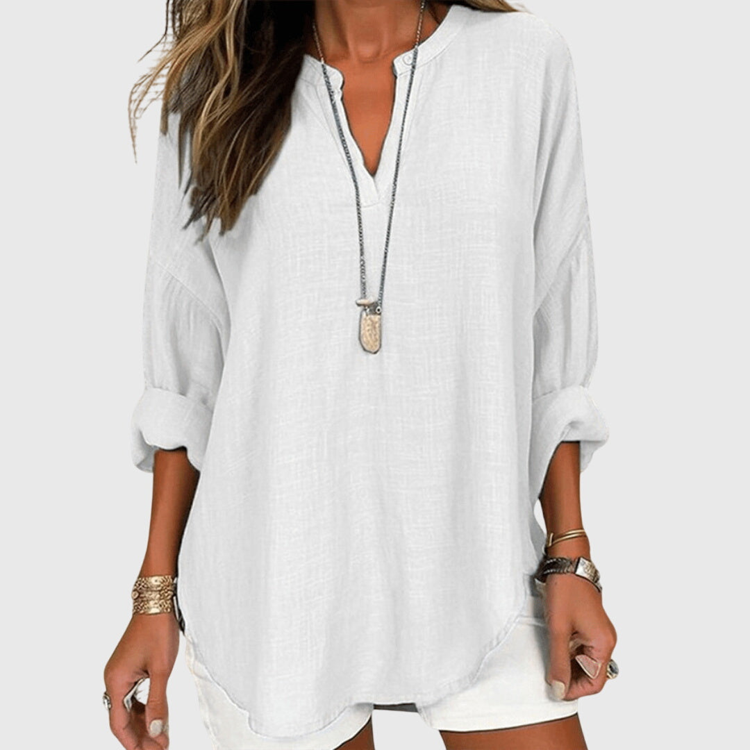 Loose Long-Sleeve Beach Shirt with Elegant Pattern – Breathable and Versatile