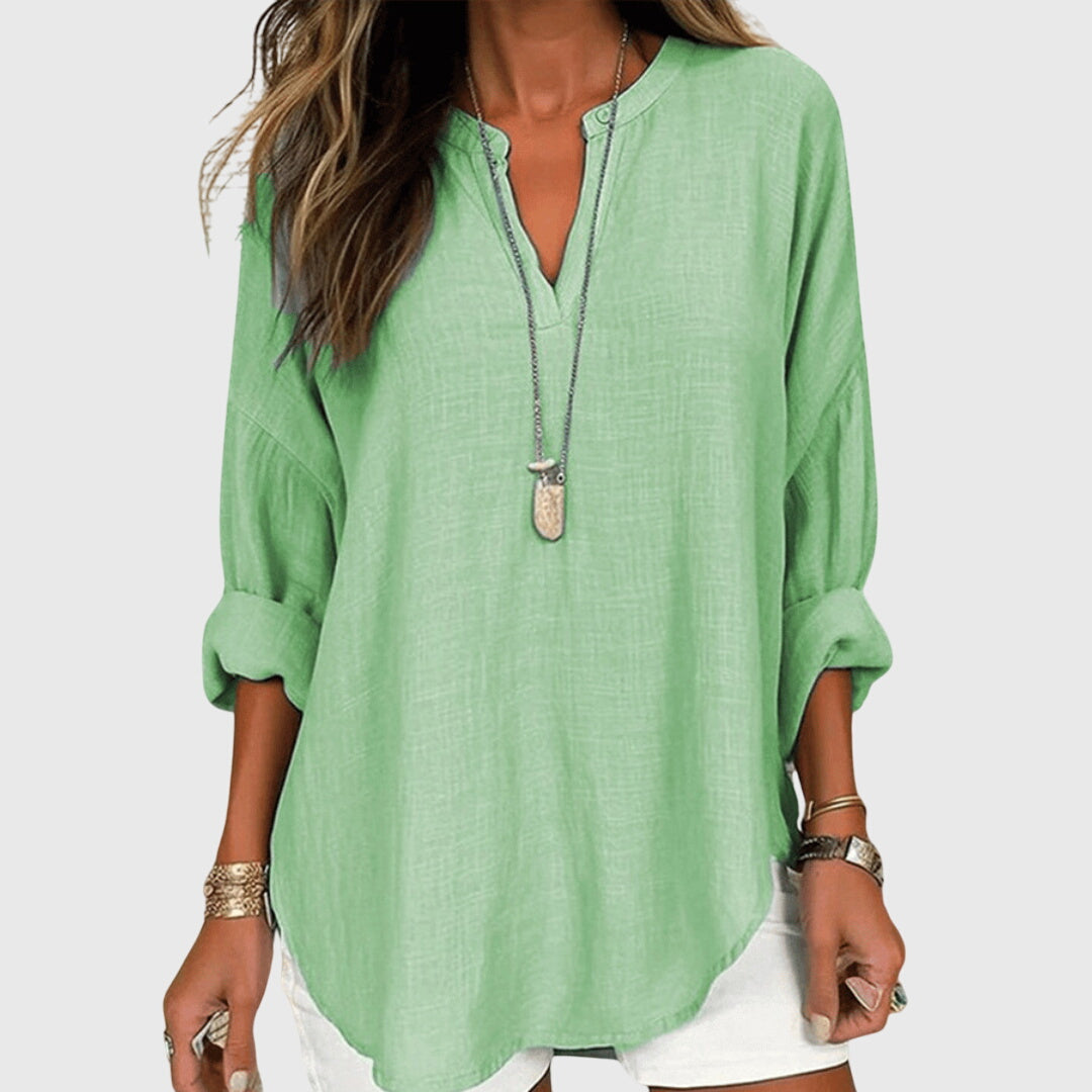 Loose Long-Sleeve Beach Shirt with Elegant Pattern – Breathable and Versatile