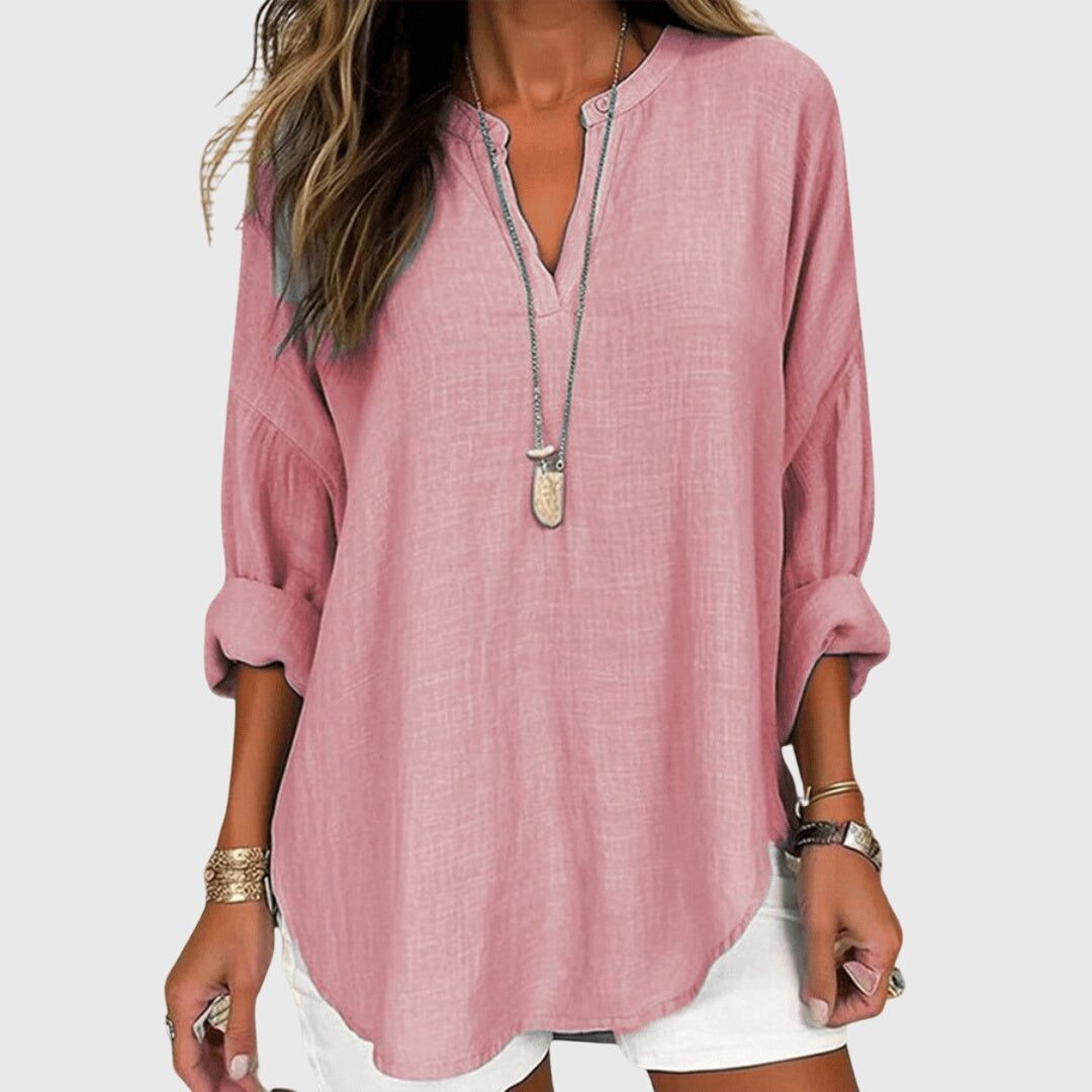 Loose Long-Sleeve Beach Shirt with Elegant Pattern – Breathable and Versatile