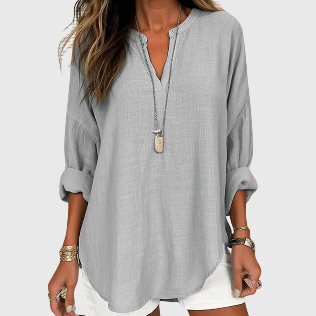Loose Long-Sleeve Beach Shirt with Elegant Pattern – Breathable and Versatile