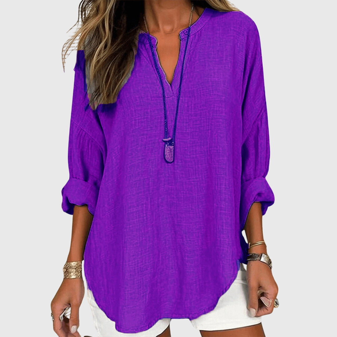 Loose Long-Sleeve Beach Shirt with Elegant Pattern – Breathable and Versatile