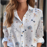 Loose Long-Sleeve Floral Button-Down Blouse
