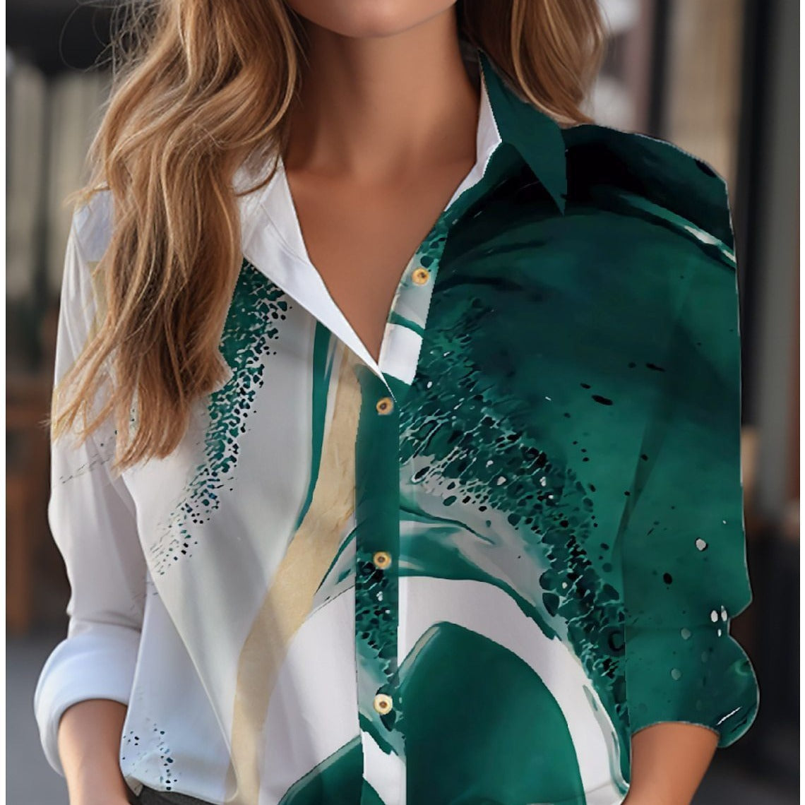 Loose Long-Sleeve Floral Button-Down Blouse