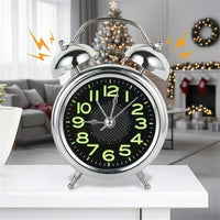 Loud Retro Battery-Operated Dual Bell Alarm Clock with Silent Mechanism for Heavy Sleepers
