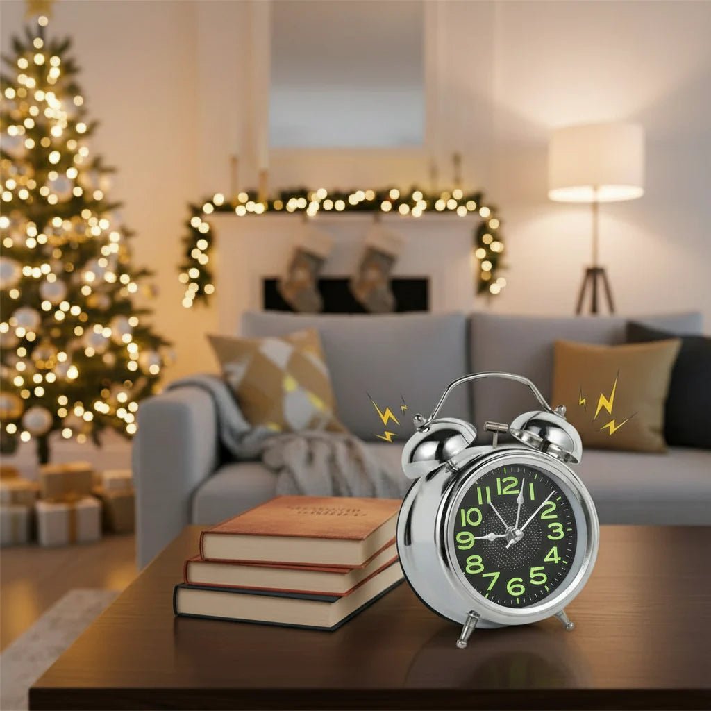 Loud Retro Battery-Operated Dual Bell Alarm Clock with Silent Mechanism for Heavy Sleepers