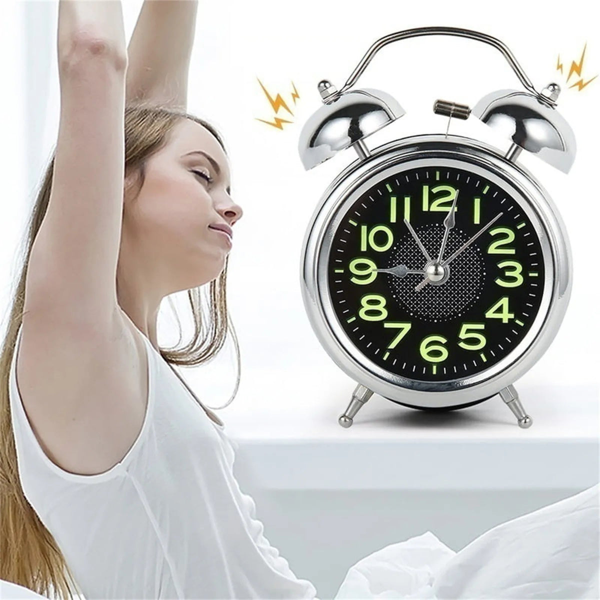 Loud Retro Battery-Operated Dual Bell Alarm Clock with Silent Mechanism for Heavy Sleepers