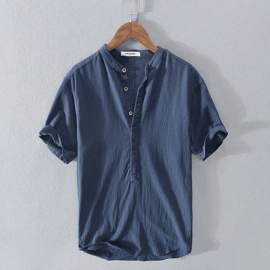 Men's Band Collar Button-Down Shirt