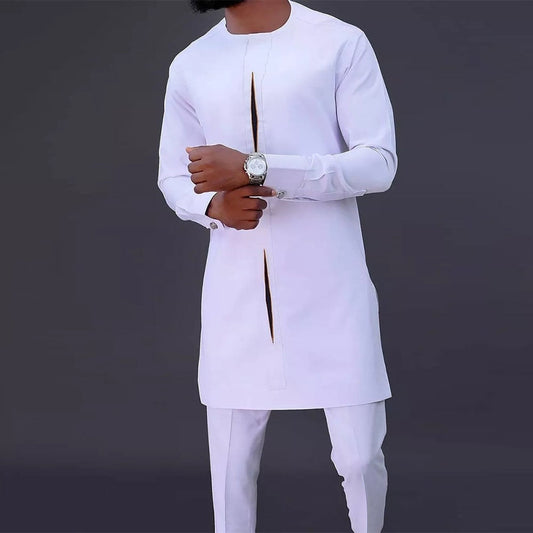 Men's Dashiki Set: Traditional Long-Sleeve Shirt and Slim-Fit Trousers