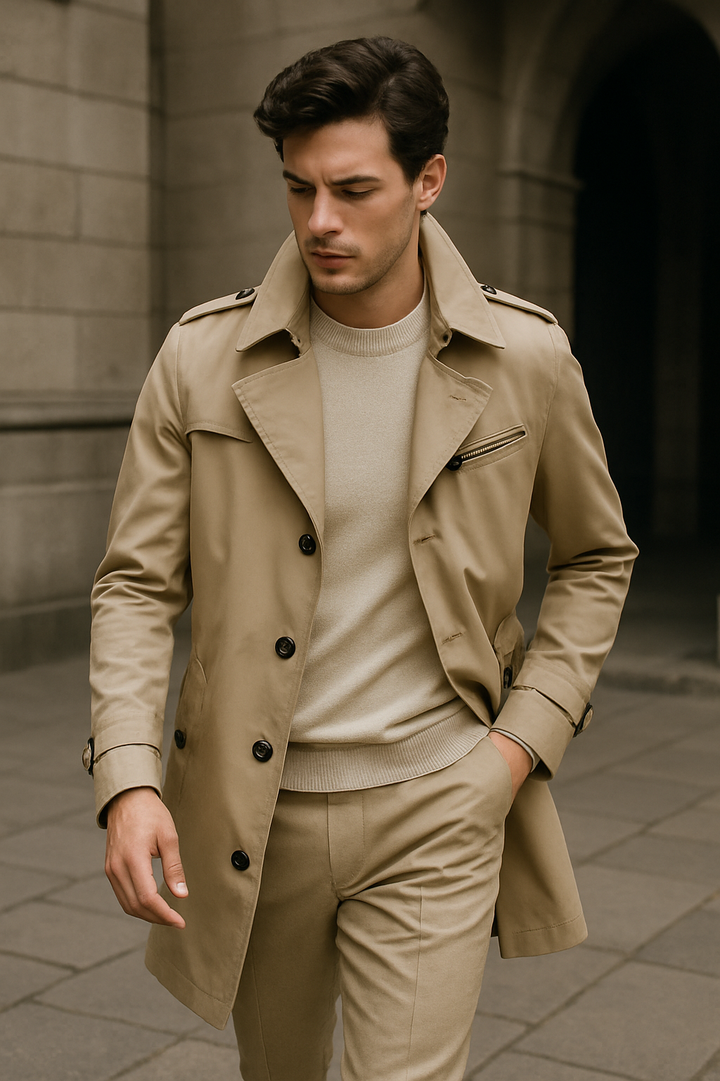 Men's Elegant Structured Fit Trench Coat - Comfortable and Stylish