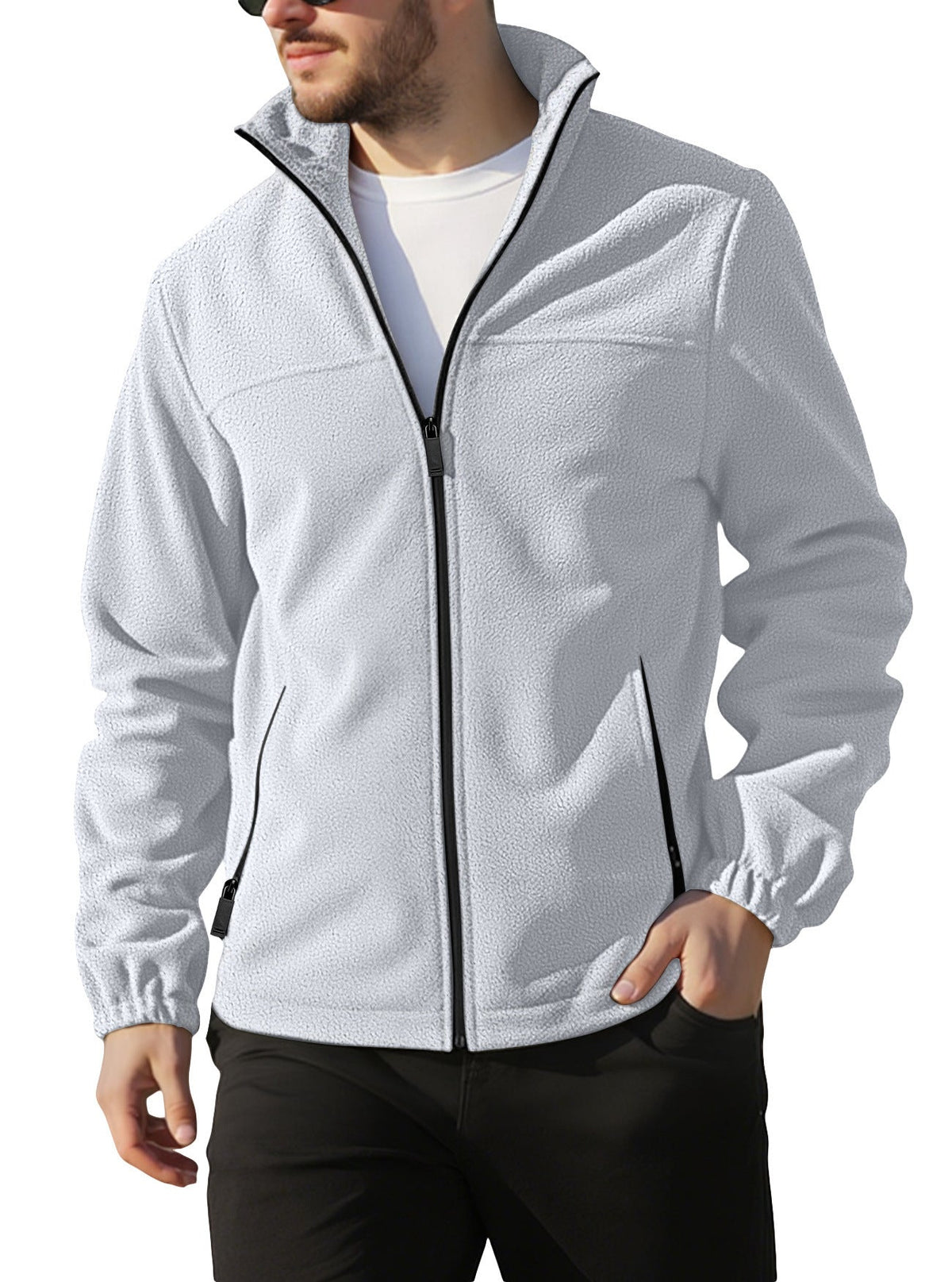 Men's Full-Zip Jacket with Stand-Up Collar and Zip Pockets