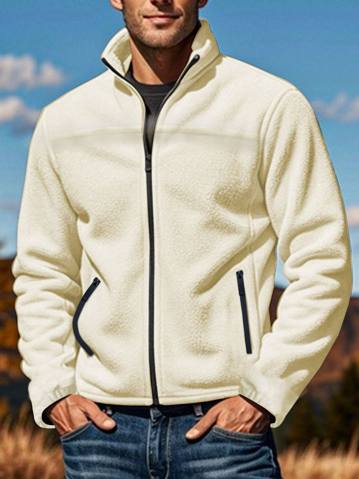 Men's Full-Zip Jacket with Stand-Up Collar and Zip Pockets